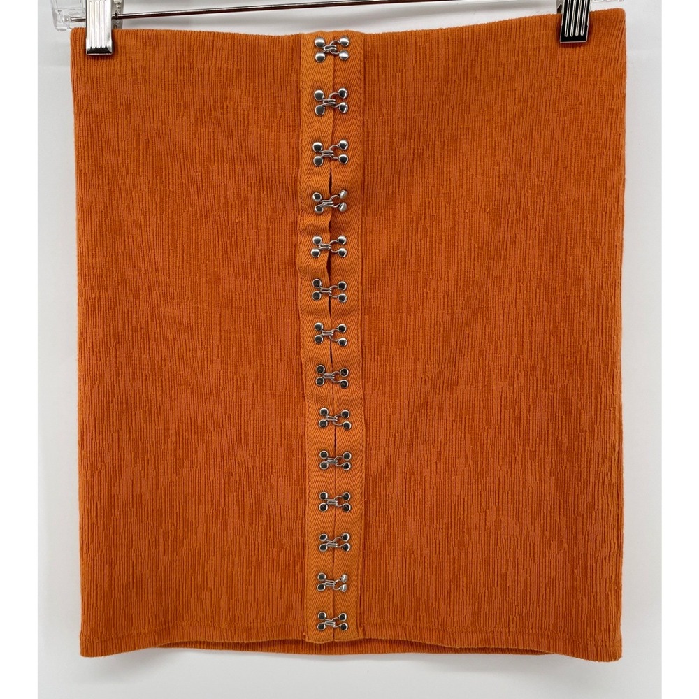 Guess Pencil Skirt Women's Small Orange Knit Lined‎ Rivets Y2K Festival